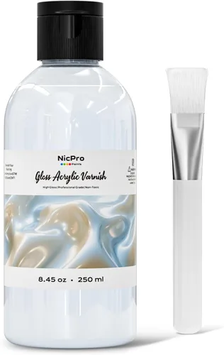Vista 8 de Nicpro Barniz Brillante para Pintura Acrílica 4oz, Sin Amarilleamiento, No Tóxico, Anti-Agrietamiento, Barniz Acrílico Transparente para Artistas