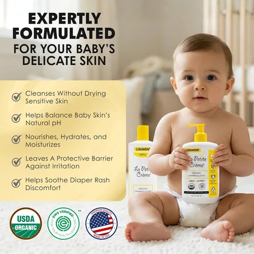 Vista 2 de La Petite Creme French Premium Liniment - Loción para bebés, alternativa de crema para pañales a las toallitas húmedas, crema hidratante suave