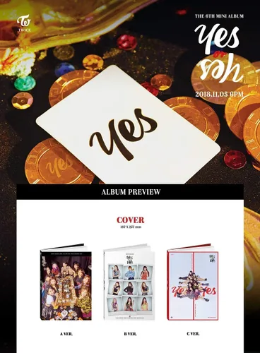 Vista 2 de TWICE 6th Mini álbum YES OR YES [versión aleatoria] 1CD + Photobook + Photocards + tarjeta de sí o sí + póster plegado + máscara facial MAFF Premium