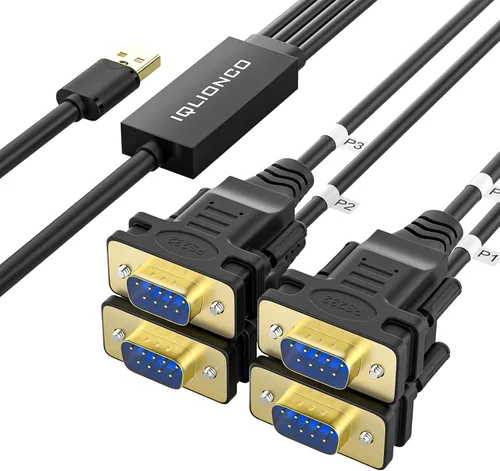 Vista 9 de Convertidor de cable adaptador serie RS232 tipo C a 2 puertos con chip FTDI, cable serie USB-C a 2X DB9 de 9 pines para Windows, Linux, Mac, POS