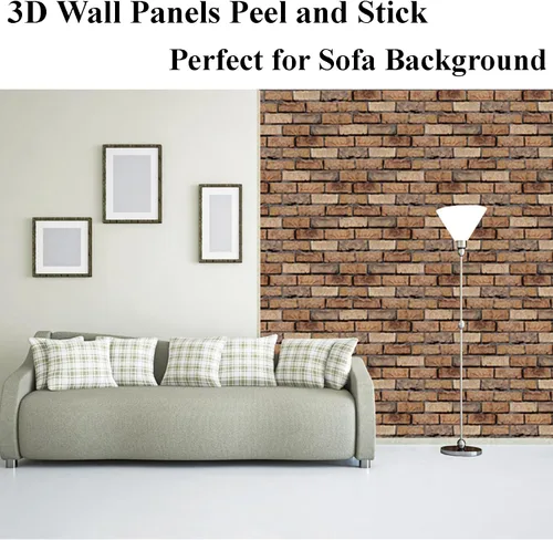 Vista 8 de Paneles de Pared 3D Despegar y Pegar - Paquete de 10 Paneles de PVC con Textura de Ladrillo, Azulejos de Pared Autoadhesivos Impermeables para rojo