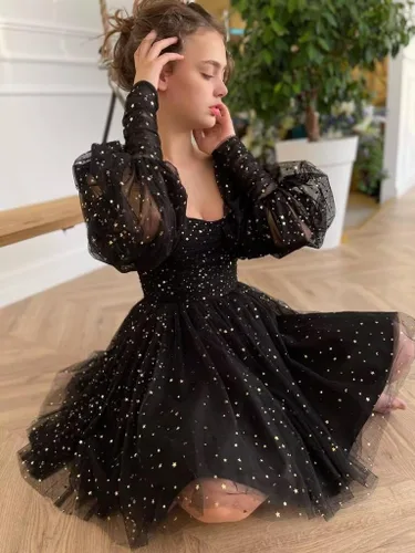 Vista 4 de Maxianever Vestidos de graduación de tul estrellado brillante para mujer, vestidos de fiesta de exalumnos, vestidos formales de noche