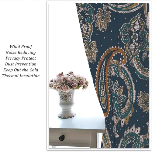 Vista 160 de Cortinas opacas con estampado de flores de cachemira, estampado de cachemira sobre fondo blanco, para decoración del hogar, cocina, restaurante