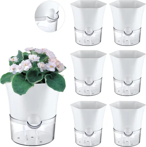 Vista 13 de Paquete de 3 macetas transparentes de riego automático de 7.8 pulgadas para plantas de interior, macetas hexagonales grandes con riego automático