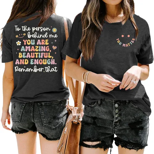 Vista 2 de Camiseta con texto en inglés "You Matter The Person Behind Me", camiseta con texto en inglés "You are Amazing Tshirt You are Amazing para mujer