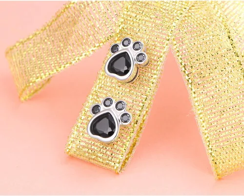 Vista 3 de Pendientes de tuerca de plata esterlina S925 con estampado de pata de perro y gato
