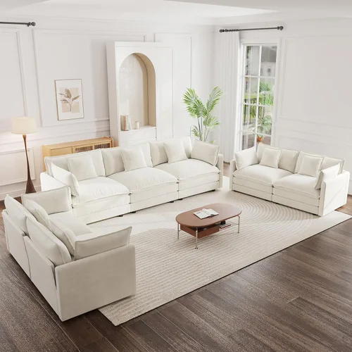 Vista 100 de 76.7" Cloud Couch for Living Room, Deep Seat Loveseat Sofa, Beige Breathable Chenille, 2-Seats Couch for Apartment Small Spaces, Pocket Spring