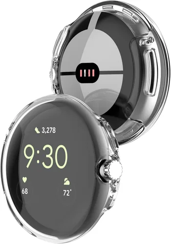 Vista 3 de Funda protectora de pantalla compatible con Google Pixel Watch, color suave, TPU a prueba de golpes, carcasa delgada para Pixel Watch, transparente