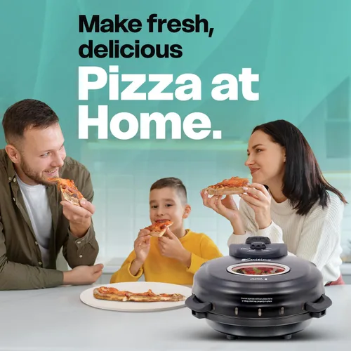 Vista 9 de Euro Cuisine PM600 - Máquina de pizza giratoria de 12 pulgadas con piedra y bandeja para hornear, encimera de pizza eléctrica, versátil máquina