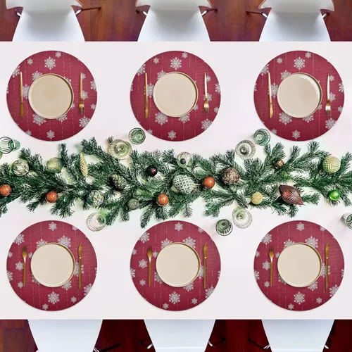 Vista 7 de White Snowflakes Red Christmas Round Placemat, Non Slip Dining Table Heat Protector Mats for Kitchen one sizex1