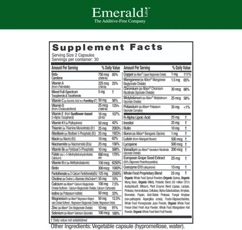 Vista 2 de EMERALD LABS Multivitamínico completo de alta calidad para apoyo digestivo e inmunológico con vitamina C como PureWay-C, complejo de vitamina B