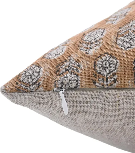 Vista 2 de Fundas de almohada de lino grueso con estampado de bloques, 14x14 pulgadas, fundas de almohada vintage hechas a mano para sofá y sofá, funda