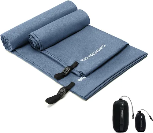 Vista 22 de Bee Nesting Toalla ultraligera de secado rápido – Paquete de 2 toallas de microfibra medianas y pequeñas con bolsillo compacto plegable para viajes