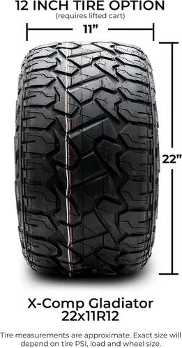 Vista 5 de Xcomp Gladiator 22x11-R12 DOT - Neumático radial con cinturón de acero para carrito de golf, juego de cuatro