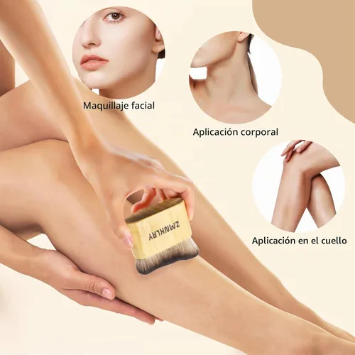 Vista 2 de Kabuki Brush - Brocha bronceadora y autobronceadora, mejora para maquillaje facial y corporal