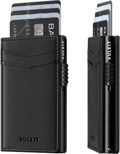Vista 16 de VULKIT - Billeteras delgadas para hombre; tarjetero desplegable con bloqueo de interferencia de radiofrecuencia; billetera de metal de diseño Negro