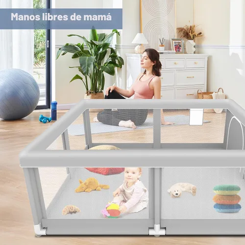 Vista 2 de Corralito de juegos para bebés y niños pequeños de 50 x 50 pulgadas, patios de juegos para interiores y exteriores, corral de juego de seguridad
