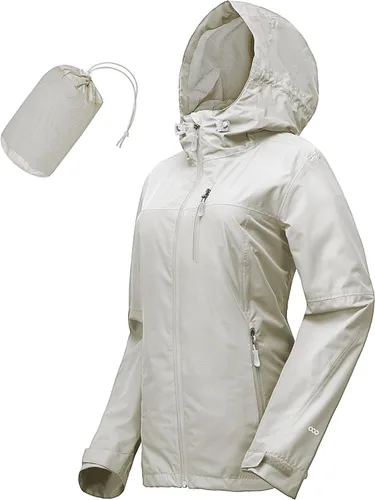 Vista 16 de Chaqueta impermeable plegable para mujer 33,000ft, ligera, impermeable, con capucha, para ciclismo y bicicleta, cortavientos Tono aguamarina