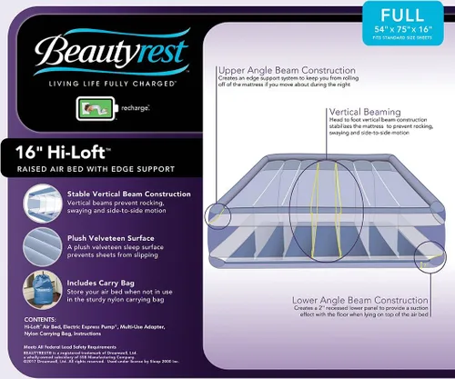 Vista 5 de Simmons beautyrest Hi-Loft Express colchón: raised-profile de aire inflable cama de aire con bomba de exterior, full
