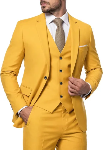 Vista 16 de MY'S Conjunto de traje de 3 piezas para hombre con corbata, chaqueta ajustada de un botón, chaleco y pantalones, blazer para fiestas, bodas, bailes