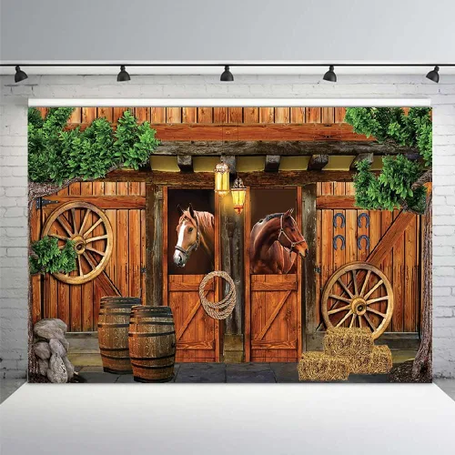 Vista 2 de MEHOFOND Telón de fondo estable de 7 x 5 pies, diseño de caballo vaquero del oeste de Texas, ruedas de baby shower, Mews, fondo de fotografía