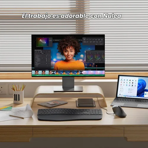 Vista 7 de Nulea M504 Ratón Vertical con Cable, Ratón Óptico Ergonómico USB con 4 DPI Ajustables, 11 Modos de Retroiluminación RGB, Compatible para Laptop, PC