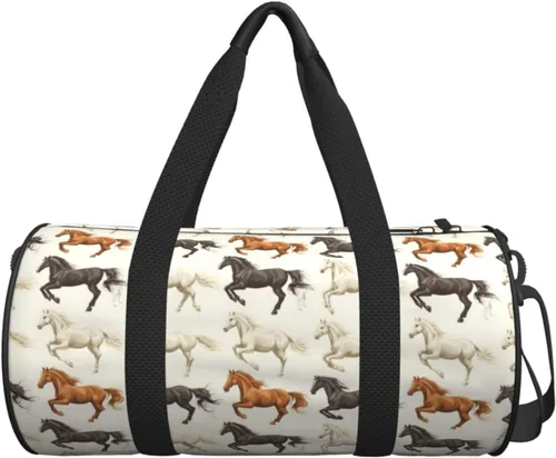 Vista 7 de Large Duffle Bag for Travel - Retro Horse Print Gym Bag for Women Men, Travel Foldable Bags for Women Men with Zippered Multiple Pockets