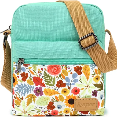 Vista 30 de Leaper - Juego de estuche y cartera bandolera de lona para niñas y mujeres A-verde azulado-r