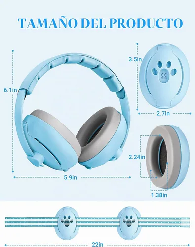 Vista 6 de Audífonos para bebé, 2 en 1, protección contra el ruido para bebés de 0 a 48 meses Azul