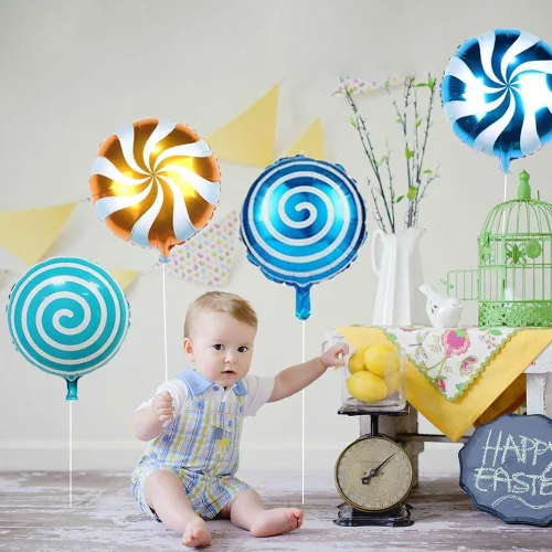 Vista 4 de 21 globos de caramelo de 18 pulgadas, globo redondo de piruleta para globos de fiesta de cumpleaños de bebé