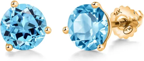 Vista 233 de Gem Stone King Aretes de Martini de oro amarillo de 14 quilates Aretes de tuerca de 3 puntas para mujeres y hombres Redondos de 0.236 pulgadas