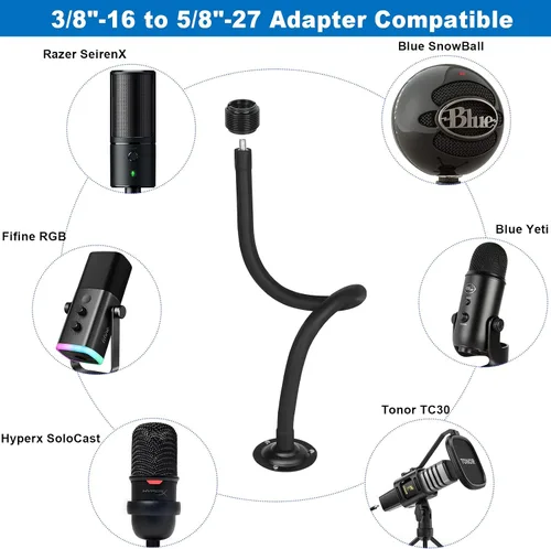 Vista 6 de Soporte para micrófono: soporte de micrófono de escritorio de cuello de cisne de 23.6 pulgadas, soporte de pared para brazo de micrófono, clip