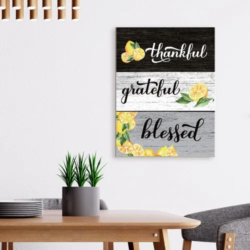 Vista 3 de LISTNGBO Decoración de pared Thankful Grateful Blesed, arte de pared de Limón bendecido agradecido