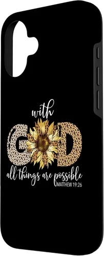 Vista 2 de iPhone 16 With God All Things Are Possible Leopard Sunflower Faith Case