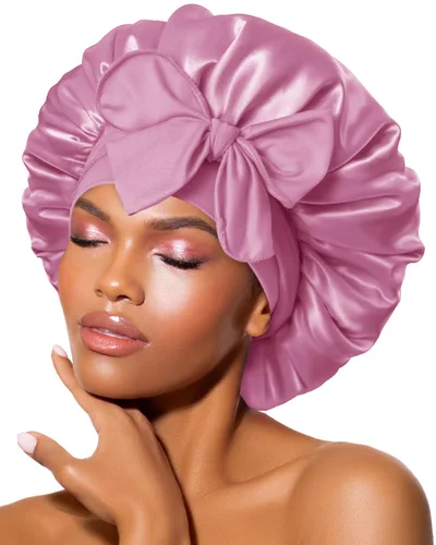 Vista 37 de BONNET QUEEN - Gorro de seda para dormir de BONNET QUEEN, gorro de satén para dormir con banda de amarre ajustable, para cabello rizado, de una sola