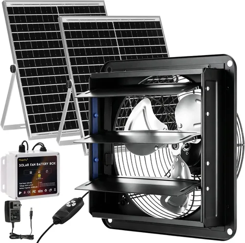 Vista 11 de Ventilador de escape solar de 14" para invernadero con batería recargable