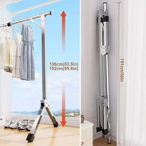 Vista 7 de Heavy-Duty Foldable Laundry Drying Rack, Collapsible Clothes Dryer, Extendable 47-94 Inches, Free-Standing Garment Rack for Efficient Air Drying &