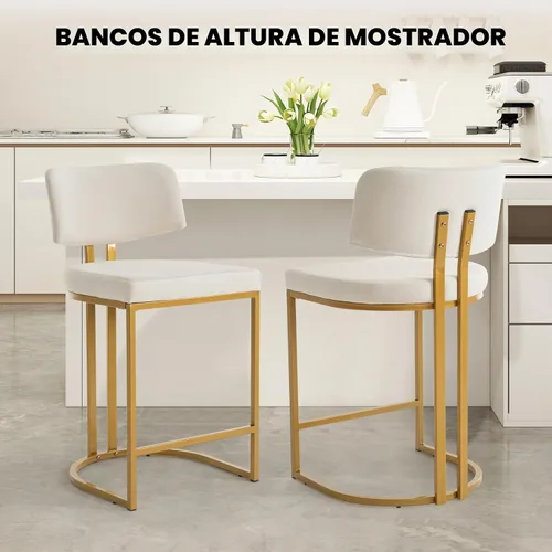 Vista 6 de Modern Barrel - Juego de 2 taburetes de bar, taburetes de altura de mostrador, taburete de terciopelo de 26 pulgadas con respaldo cómodo, silla