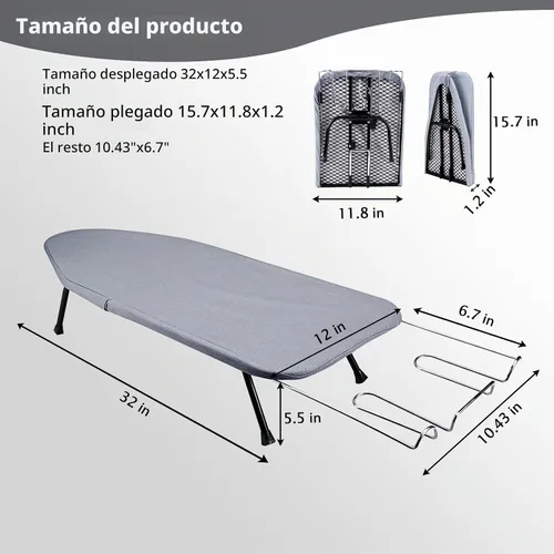 Vista 2 de SheeChung - Tabla de planchar pequeña con reposo, mini tabla de planchar plegable, 32 pulgadas de largo x 12 pulgadas de ancho