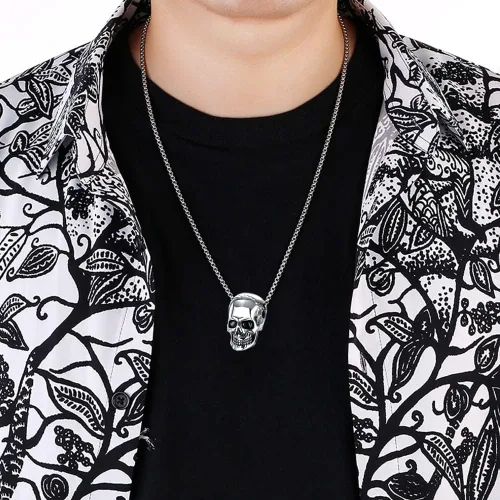 Vista 4 de Weenkeey 2 piezas de cráneo collar gótico punk rock hip hop colgante collar collar colgante amuleto fresco collar para hombres - negro plata, Metal