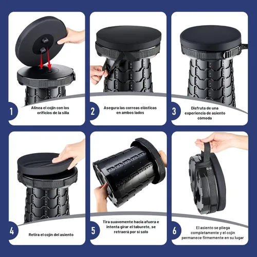 Vista 7 de Taburete plegable con cojín, taburete plegable portátil, negro