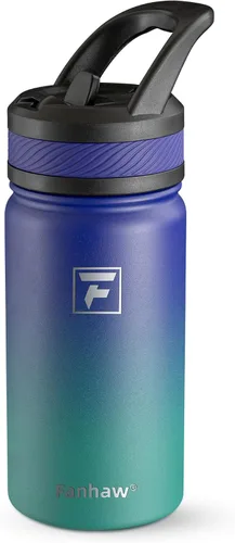 Vista 20 de Fanhaw Botella de agua aislada para niños de 14 onzas con tapa de pajita – Acero inoxidable de doble pared al vacío, a prueba de fugas, botellas