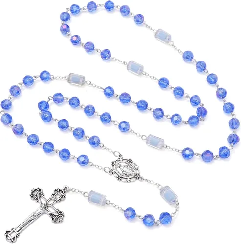 Vista 41 de KOMI Rosario de cuentas católicas para mujer, collar de cuentas de rosario con cruz de crucifijo, perlas de cristal, rosario, rosarios, católicos