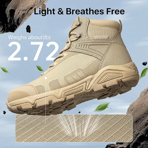 Vista 4 de FREE SOLDIER Botas de trabajo tácticas impermeables para hombre, ligeras, cómodas, botas de senderismo de combate