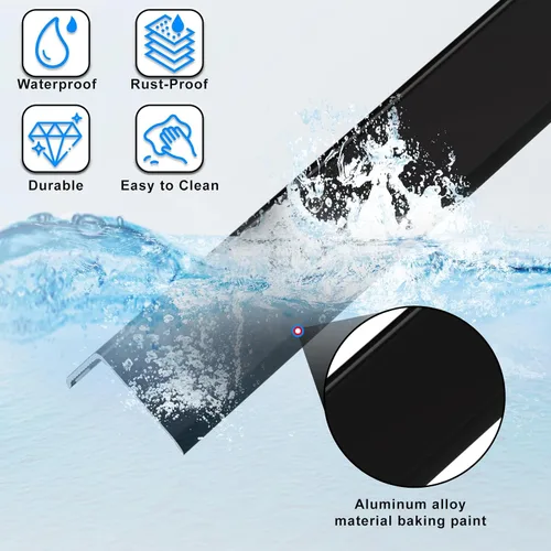 Vista 3 de Protector de esquina de pared negro, 4 piezas, longitud 35.4 pulgadas, ancho 0.79 pulgadas, protector de esquina de metal autoadhesivo para moldura