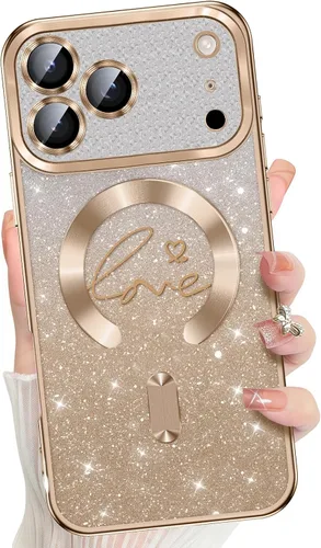 Vista 17 de Misscase Funda para iPhone 16 Pro Case Magnética con Purpurina con Protector Completo de Lente de Cámara, [Compatible con MagSafe] Linda Funda