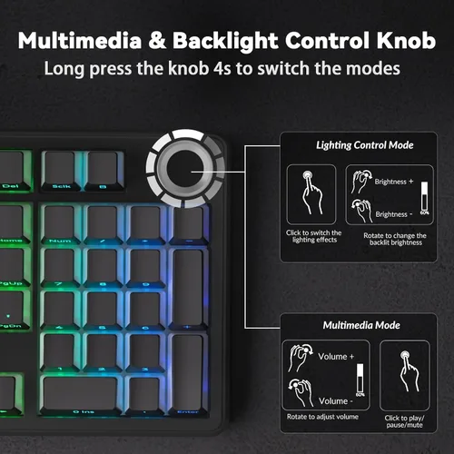 Vista 8 de AULA F99 Pro Teclado mecánico inalámbrico - Versión silenciosa, BT5.0/2.4GHz/USB-C Personalizable intercambiable en caliente, Estructura con junta