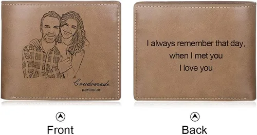 Vista 3 de SimpleQ Billetera personalizada con nombres grabados para hombres, billetera con fotos personalizada, billetera plegable casual, regalos para papá