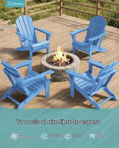 Vista 3 de Ciokea Silla Adirondack plegable con textura de madera, silla Adirondack para patio, resistente a la intemperie, silla de plástico para hoguera