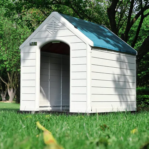Vista 6 de Casa grande para perros al aire libre en interiores, casa aislada de plástico para perros pequeños, medianos y grandes, casa de perro duradera e